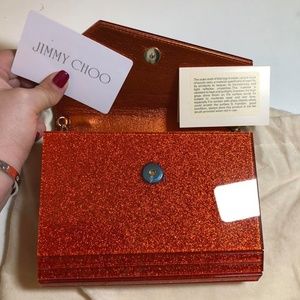 Jimmy Choo Orange Acrylic Candy Clutch Bag